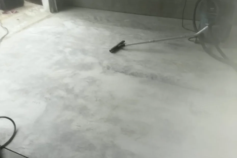 Ground concrete slab with a shop vacuum before coating in Wayne County, North Carolina